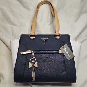 GUESS Two-Tone Navy and White Satchel. Hard To Find One Of A Kind Bag.